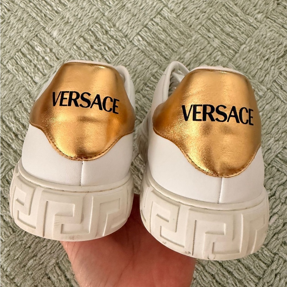 Versace White Sneakers with Gold Greek Key Detail - Picture 5 of 6